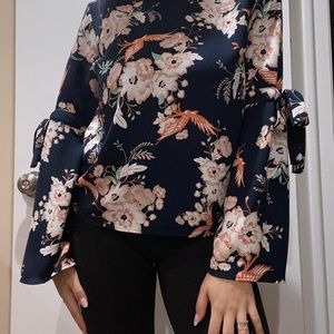 Primark size 4 Navy blue blouse with pink flowers